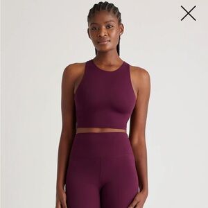 Quince Ultra-Form High-Neck Cropped Tank, Plum, Size Medium, NWT